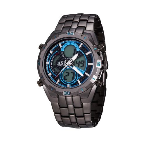 ASJ Men's Business Sport Military Wrap Wrist Quartz Watch Dual Japanese Movement Analog Digital Display Time Date Day Alarm Chronograph Stainless Steel Strap Band 3ATM Water Resistant