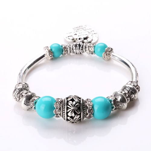 Mode Unique Vintage Retro Femme Fille Plaqué Argent métal en alliage de zinc Bracelet Perles Strand Charm Fine Jewelry Party Gift