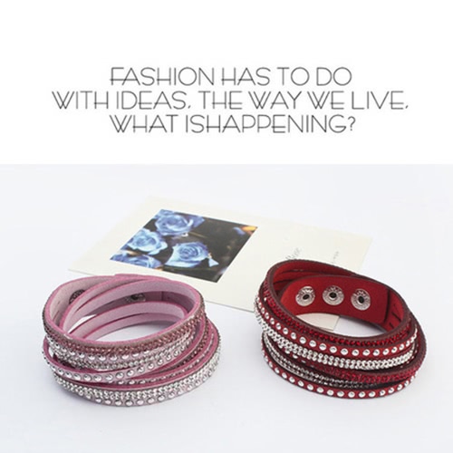 

Gothic Women Fashion Multilayer Wrap Crystal Leather Wide Wristband Cuff Bangle Bracelet Punk Jewelry