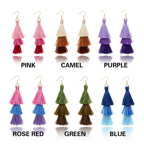 

Fashion Retro Bohemia Three-layer Color Long Fringe Dangle Hook Earrings for Women Jewelry