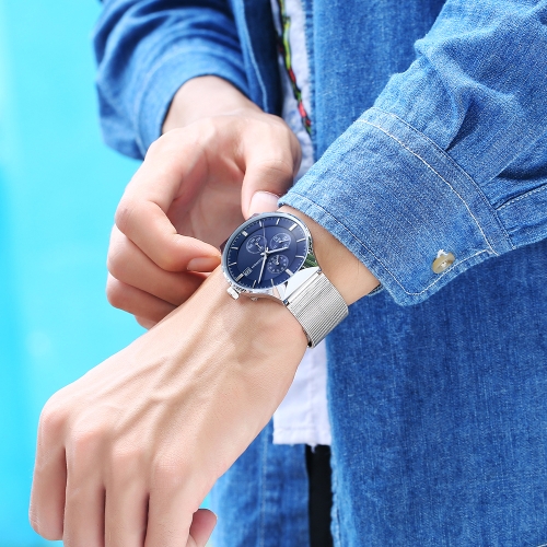 

GUANQIN Мода из нержавеющей стали Мужские часы 3ATM Life Водонепроницаемый кварц Casual Man Wristwach Calendar