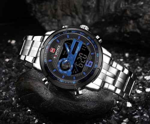 

NAVIFORCE Luminous Dual Display Quartz Digital Men Watch Water-Proof Chrono Sports Style Stainless Steel Man Casual Wristwatch Cal