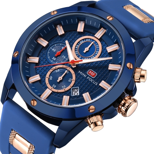 MINI FOCUS Moda Uomo al quarzo luminoso Orologio a prova di acqua in silicone da uomo Casual da polso Chrono Sport Style + Box