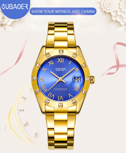 

OUBAOER Fashion Luxury Stainless Steel Women Watches Quartz 3ATM Water-resistant Casual Woman Wristwatch Calendar
