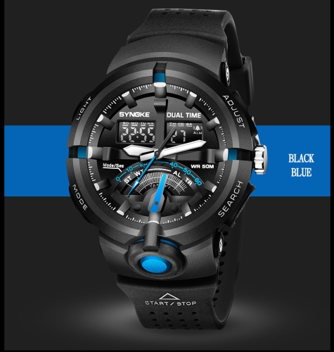 

SYNOKE Sports Fashion Watches 5ATM Water-resistant Electronic Watch Luminous Man Wristwatch Male Watch Chronograph Alarm Clock Dat