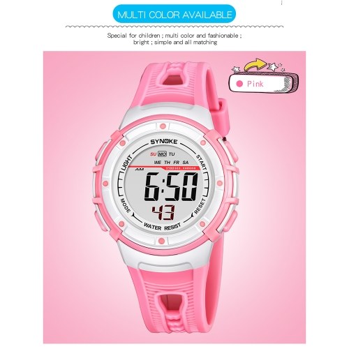 

SYNOKE Sport Children Wrist Watches LED Digital Stopwatch Alarm Luminous Water Resistant Girl Boy Watch