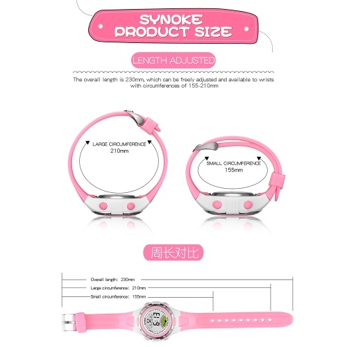 

SYNOKE Sport Children Wrist Watches LED Digital Stopwatch Alarm Luminous Water Resistant Girl Boy Watch
