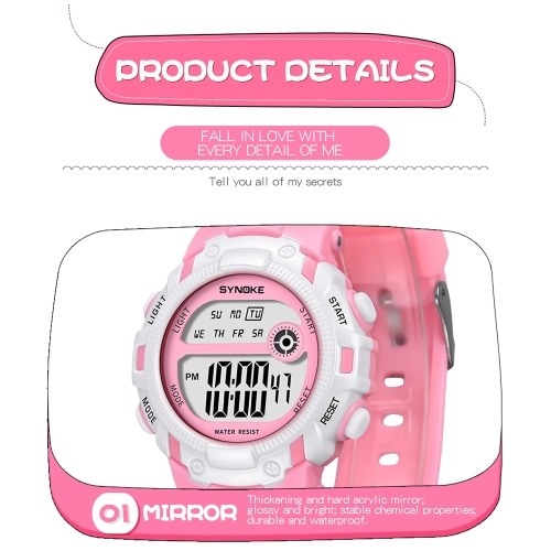

SYNOKE Sport Children Wrist Watches LED Digital Stopwatch Alarm Luminous Water Resistant Girl Boy Watch