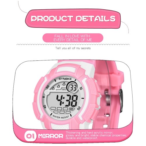 

SYNOKE Sport Children Wrist Watches LED Digital Stopwatch Alarm Luminous Water Resistant Girl Boy Watch