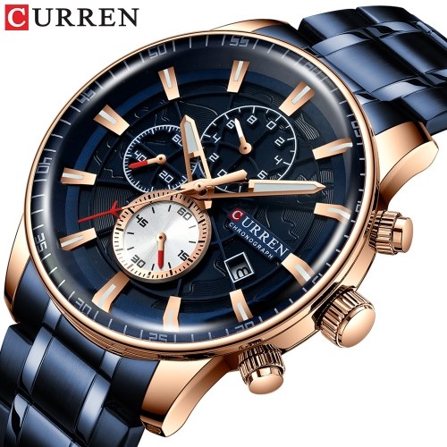 

Curren Men Business Watch Fashion Alloy Case Stainless Steel Band Watch Exquisite 3 ATM Waterproof Calendar Quartz Wrist Watch