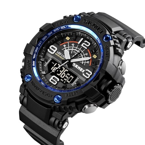 

SKMEI Quartz Digital Electronic Men Watch 3 Time Mode Date Week Alarm Clock Backlight 5ATM Waterproof Male Fashion Sports Watches Wristband for Daily Life Business Men's Gifts