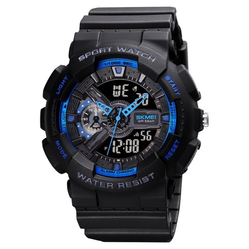 

SKMEI Quartz Digital Electronic Men Watch Dual Time Mode Date Week Alarm Clock Backlight 5ATM Waterproof Male Fashion Sports Watches Wristband for Daily Life Business Men's Gifts