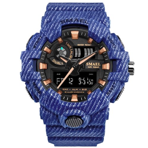 

SMAEL 8001 Shock Proof Outdoor Sport Men Wrist Watch Stylish Multifunctional Quartz+Electronic Dual-display Watch with 50M Waterproof/Luminous/Alarm/Week/Date/Timing
