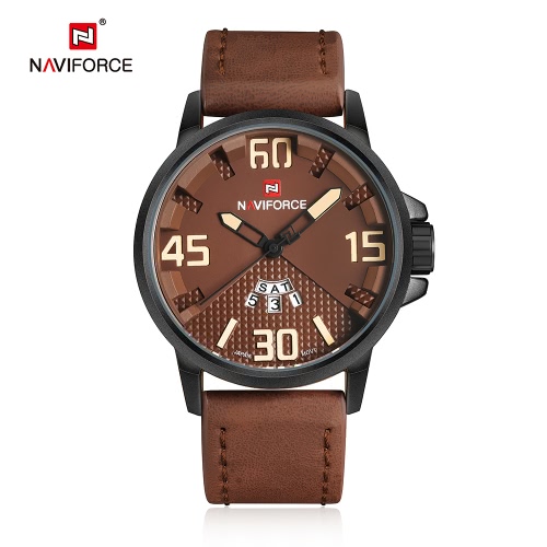 

NAVIFORCE Dual Calendar Genuine Leather Waterproof Men's Quartz Watch