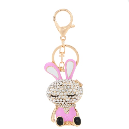 

Lovely Rhinestone Crystal Rabbit Bunny Animal Charm Pendant Car Key Chain Keyring for Bag Purse Gift