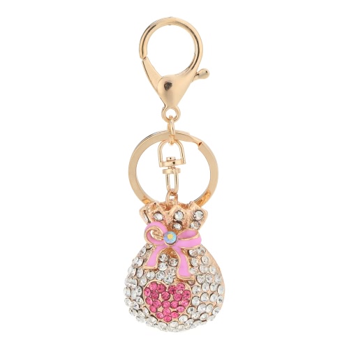 Fashion Crystal Rhinestone Hollow Lucky Gift Bag Heart Key Ring