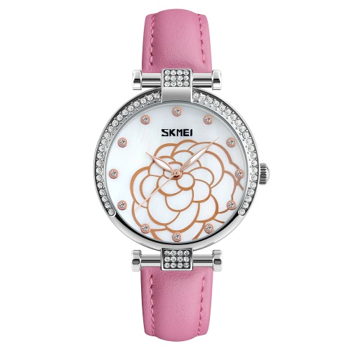 SKMEI 3ATM Water-resistant Fashion Casual Watch Women Quartz Watches Genuine Leather Wristwatch Female Relogio Feminino