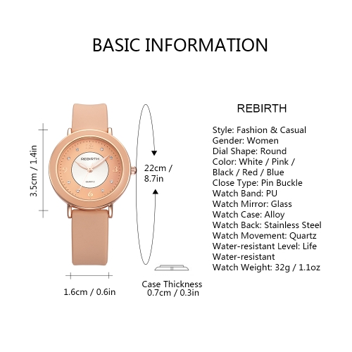 

REBIRTH Fashion Casual Quartz Watch Life Water-resistant Watch Women Wristwatch Female
