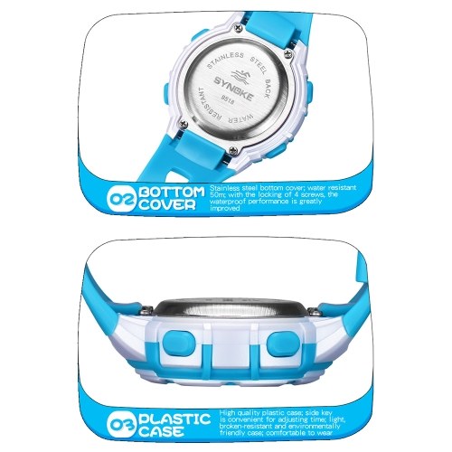 

SYNOKE Sport Children Wrist Watches LED Digital Stopwatch Alarm Luminous Water Resistant Girl Boy Watch