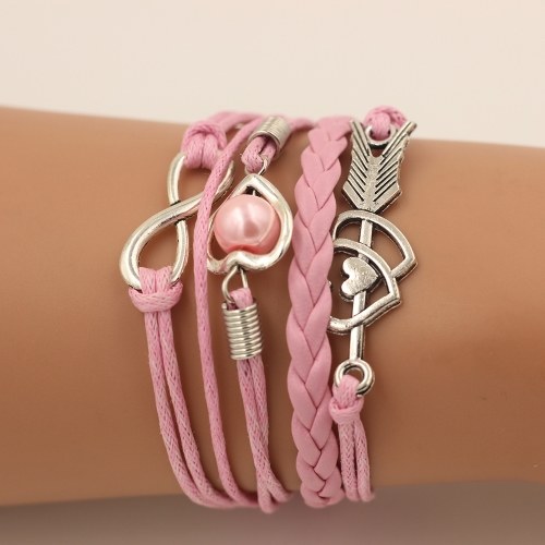 Mode Multi-Layer-Legierung Leder Herzförmigen Amor Pfeil gewebt Armband für Frauen Schmuck