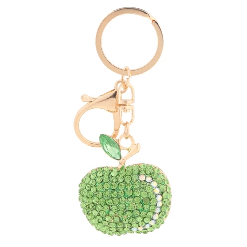 Cute Shining Rhinestone Zinc Alloy Apple Key Ring for Car Key Purse Bag Decor