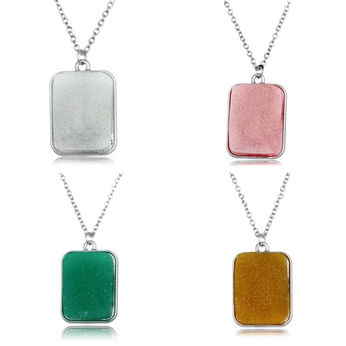 Brass Metal Alloy Collar Necklace Luminous Night Glowing Shiny Color Square Pendant Lobster Clasp 18in Chain Polished Electroplated Sweet Style