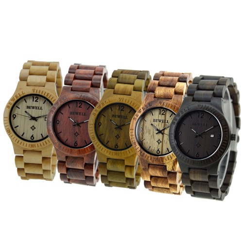 

BEWELL High-quality Brand Fashion Wood Quartz Watch Water-resistant Luminous Men Women Zebrano Wooden Casual Wristwatch with Calen