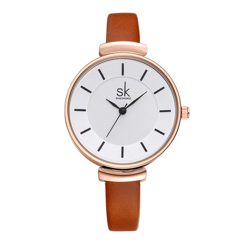 SK Marque de luxe en cuir PU Bracelet Quartz Femmes Montres Simplicité analogique 30M imperméable à l'eau Mesdames Wristwatch Feminio Relogio