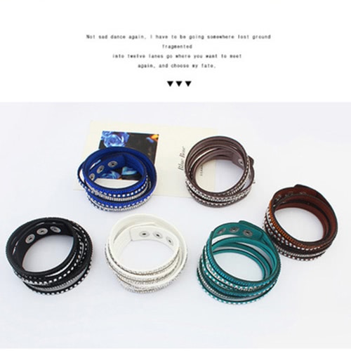 

Gothic Women Fashion Multilayer Wrap Crystal Leather Wide Wristband Cuff Bangle Bracelet Punk Jewelry