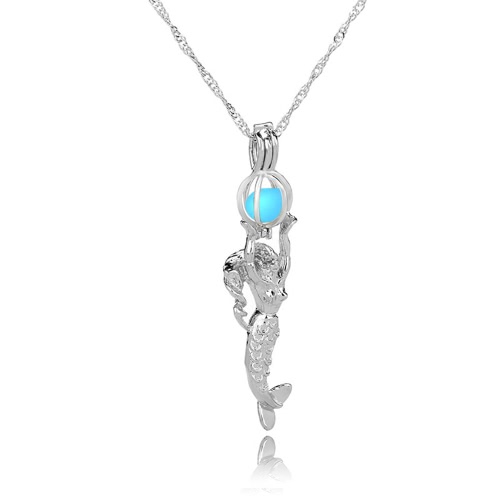 

Fashion Retro Moon Glowing Hollow Necklace Turquoise Mermaid Pendant