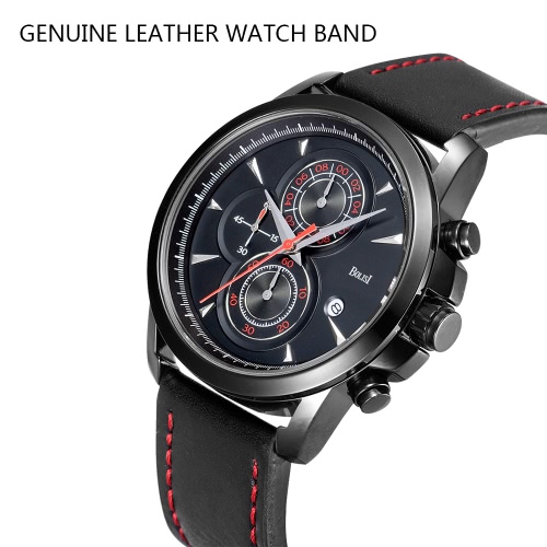 

Bolisi Fashion Casual Quartz Watch 3ATM Water-resistant Men Watches Genuine Leather Wristwatch Male Calendar Timer