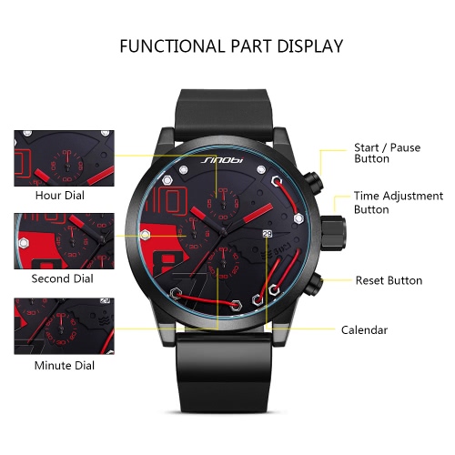 

SINOBI Sport Watch 3ATM Water-resistant Quartz Watch Men Wristwatches Male Calendar