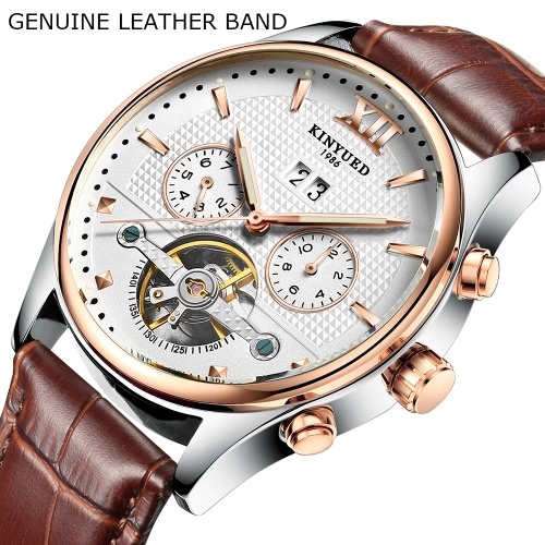 

KINYUED Business Watch 3ATM Water-resistant Automatic Mechanical Men Watches Luminous Genuine Leather Wristwatch Male