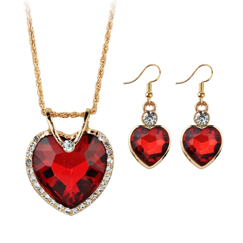 Gold Plated Jewelry Set for Women Crystal Heart Necklace Earrings Jewelry Wedding Accessories