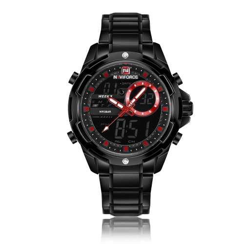 

NAVIFORCE Fashion Stainless Steel Men Watches 3ATM Water-resistant Digital Dual Display Watch Luminous Man Wristwatch Male Relogio Musculino
