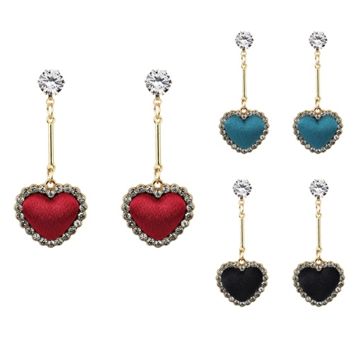 

Мода ретро Бархат плед Love Heart Diamond Длинные подвеска Серьги уха украшения