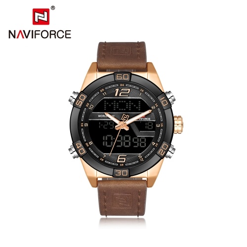 

NAVIFORCE NF9128 Роскошный бренд Watch Life Водонепроницаемый кварцевые наручные часы Мужские неподдельные кожаные часы LED Display Watch