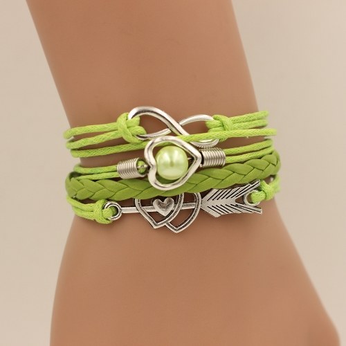 

Fashion Multi-layer Alloy Leather Heart-shaped Cupid Arrow Woven Bracelet for Women Jewelry