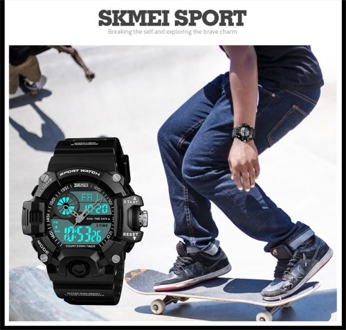 

SKMEI 1331 Men Quartz 3 Time Chrono Watches Countdown Dual Time Analog Digital Display Wristwatch 5ATM Waterproof Fashion Casual Backlight Multifunctional Watches