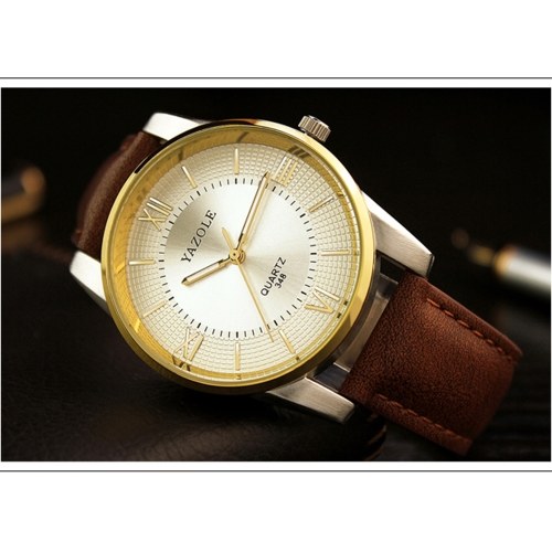 

YAZOLE 348 Men Watch Top Brand Waterproof PU Leather Roman Scale Luxury Wristwatch