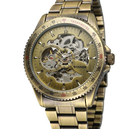 Ganador 8085 Moda masculina Automática Reloj de pulsera de negocios Moda militar de lujo Reloj de hombre Esqueleto Dial Acero inoxidable / Cuero Correa opcional Reloj de hombre con caja de regalo