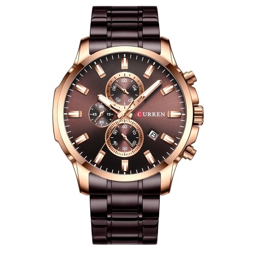 CURREN 8348 Quartz Man Wristwatch Watches with Stainless Steel Strap Band Watch for Male Date Calendar Indicator Three Sub-Dials Second Minute Microsecond Chronograph Waterproof Luminous Hands Wearable Accessories