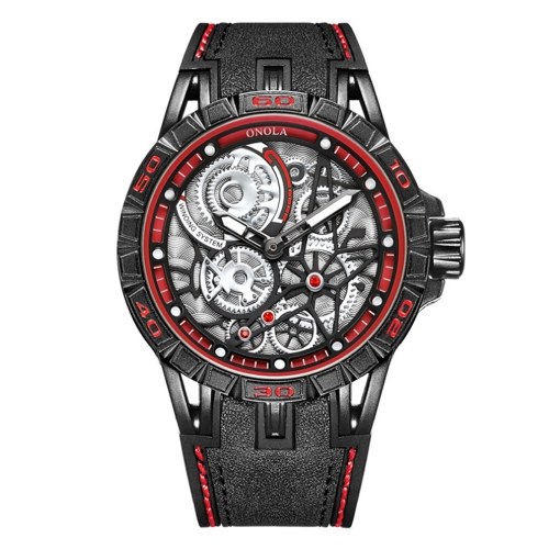 

Men's Quartz Watch Leather Band 3ATM Hollow-out Design Wristwatch for Men Boys