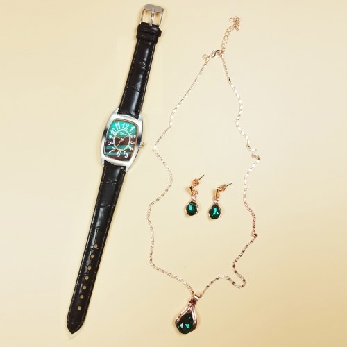 

Women's Watch Necklace Earrings Gift Set of 4pcs Fashion Women's Watch Box Jewelry Gift Set for Women Girls