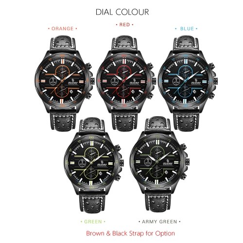 

Classic Men Quartz Watch SENORS Analog Chronograph Wrist Watch with Calendar 3ATM Waterproof Multifunction Sport Watch Leather Strap