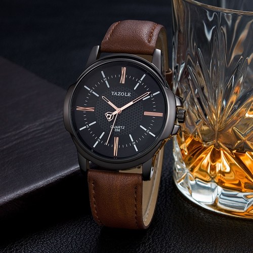 

YAZOLE Men Quartz Watch Exquisite Male Wristwatch Accurate Time Display 3ATM Waterproof Business Watches Leather Strap Male Fashion Wristband Men's Gifts