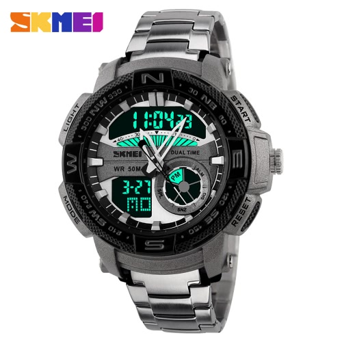 SKMEI Analog-Digital LED Display Sports Watch 5ATM Water Resistant Multifunction Man Wristwatch