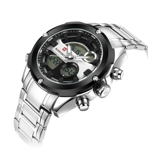 

NAVIFORCE Dual-time Digital Sports Military Watch 3ATM Water Resistant Durable Stainless Steel Man Quartz-Digital Wristwatch with Calendar/Alarm/Stop Watch/Luminous Function
