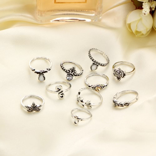 10pcs Women Accessories Punk Vintage Knuckle Rings Tribal Ethnic Joint Tortoise Ring Jewelry Set Gift