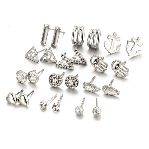 Fashion Jewelry Crystal Diamond Love V Frosted Ball Various Types 12 Pairs of Earrings Suit